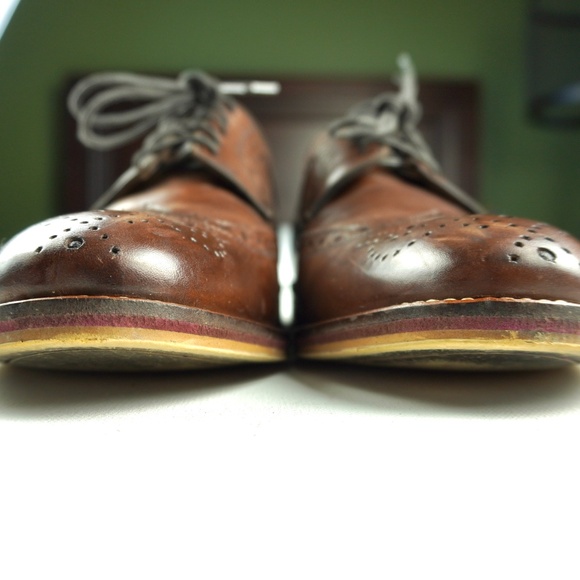 Johnston Murphy Men 10.5 Conard Mahogany Calf Skin Wingtip Oxford Shoes Cap Toe - Picture 9 of 16